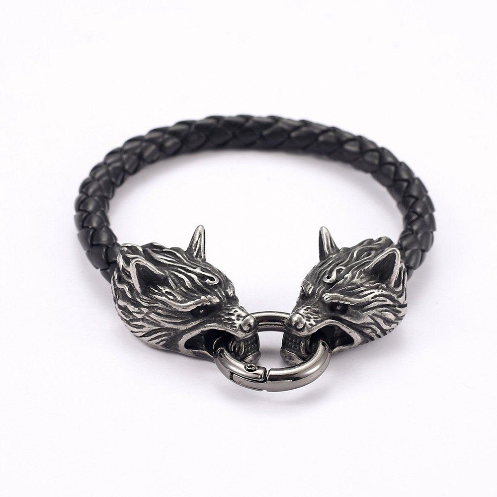 Stainless Steel Nordic Viking Odin Wolf Head Bracelet