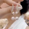 Silver Needle Pearl Rhinestone Earrings