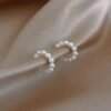 Sterling Silver Needle C- Shaped Pearl Earrings Style Ear Clip Simple Dignified Ear Clips Earrings