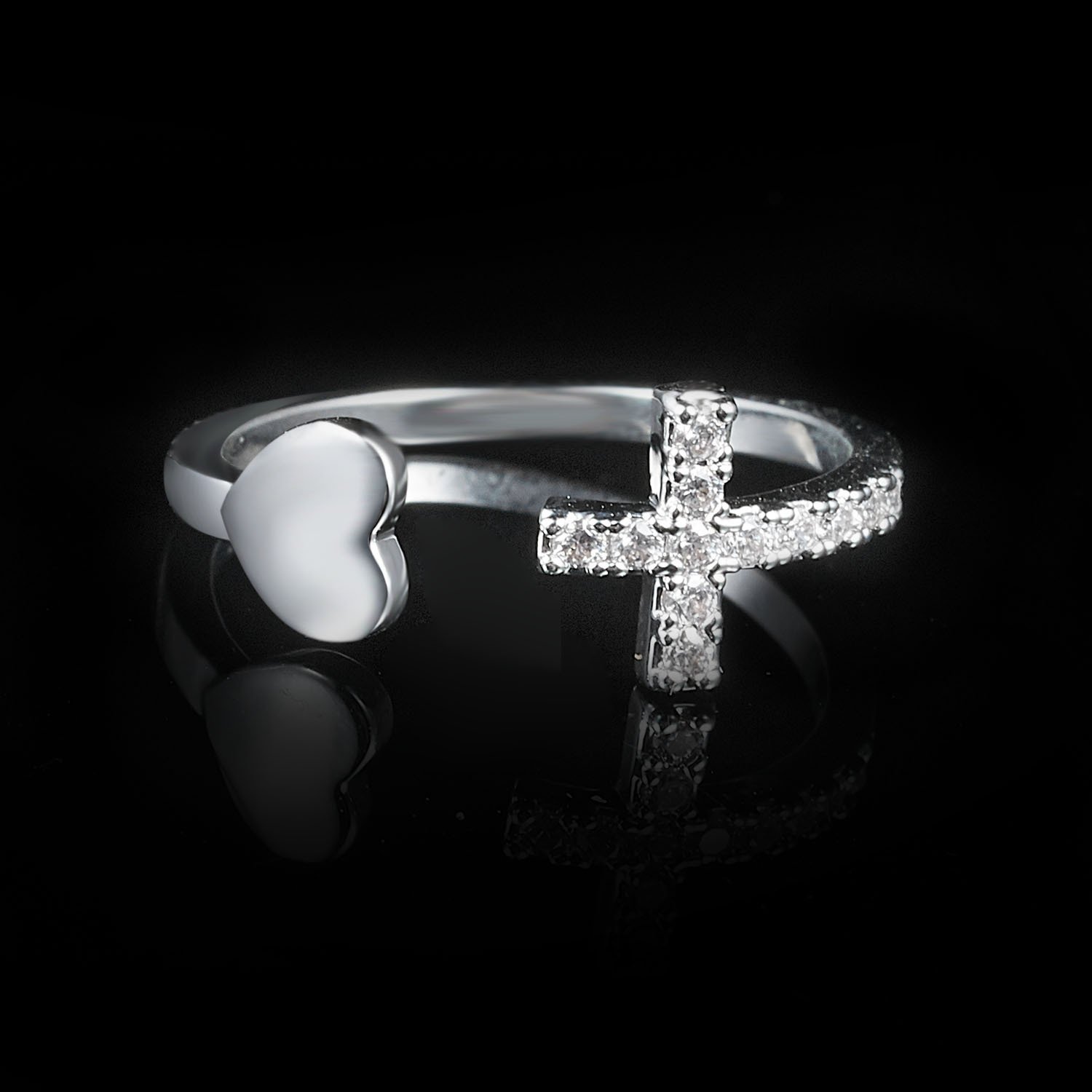 Hot Sale Cross Diamond Heartshaped Ring
