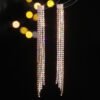 High-grade Diamond-embedded Multi-row Silver Needle Long Fringe Pendant Earrings