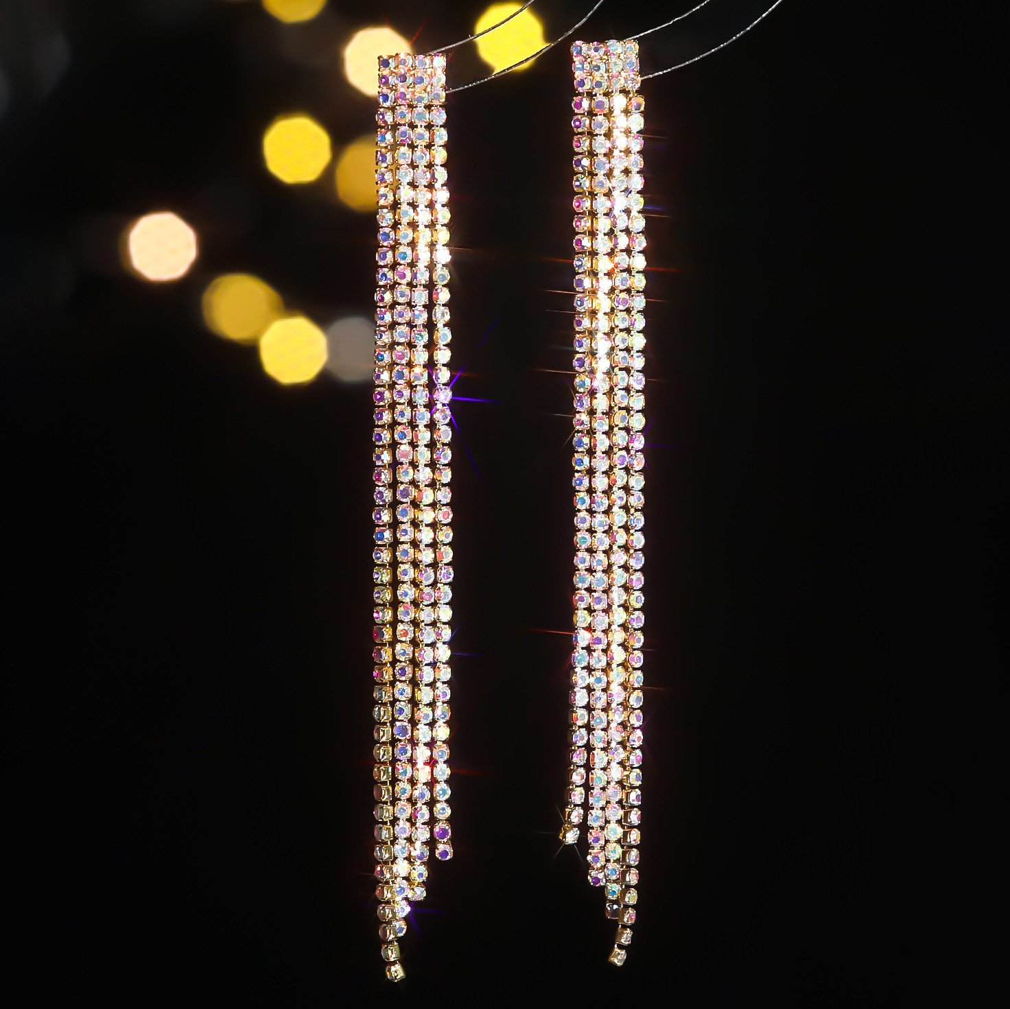 0d2d63b8-af10-4fec-9990-0e917eea3782.jpg High-grade Diamond-embedded Multi-row Silver Needle Long Fringe Pendant Earrings
