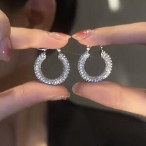 Design Sense Micro Rhinestone Geometric Hoop Earrings
