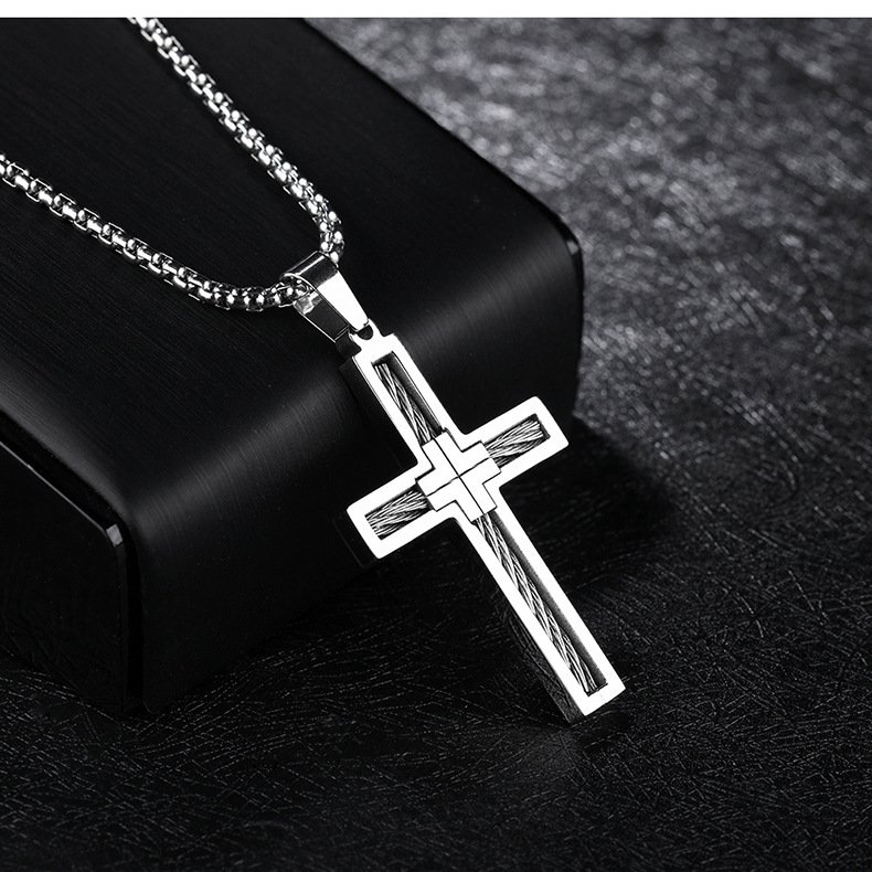 1440512147914.jpg Titanium Steel Wire Cross Men's Necklace