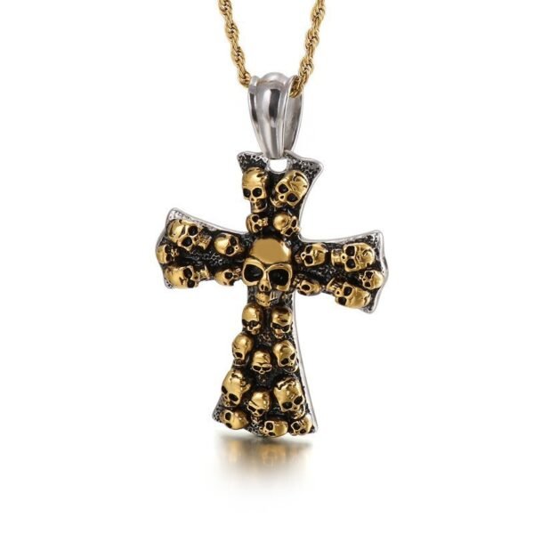 Stainless Steel Cross Shelf Skull Pendant Necklace