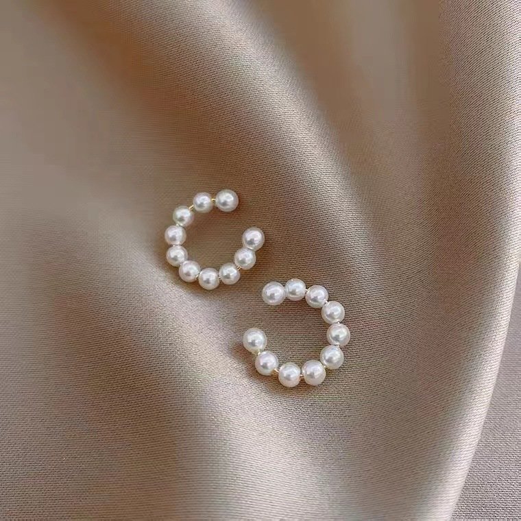 Sterling Silver Needle C- Shaped Pearl Earrings Style Ear Clip Simple Dignified Ear Clips Earrings