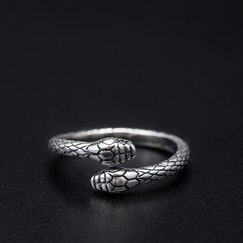 925 Silver Cool Style Snake Head Vintage Ring For Men And Women