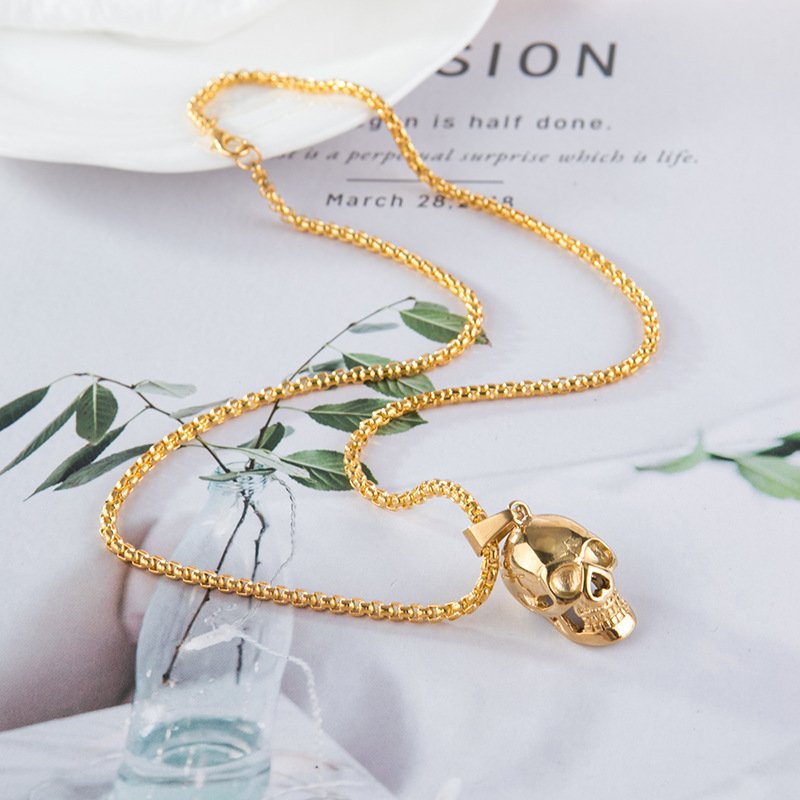 196626276579.jpg Halloween Skull Necklace Personality Punk Necklace Men Fashion Titanium Steel Accessories