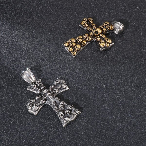 Stainless Steel Cross Shelf Skull Pendant Necklace