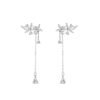 Sterling Silver Diamond Flower Long Women's Earrings