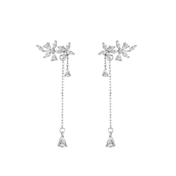 20c1e54b-a512-4857-b454-fe515c1eaddf.jpg Sterling Silver Diamond Flower Long Women's Earrings
