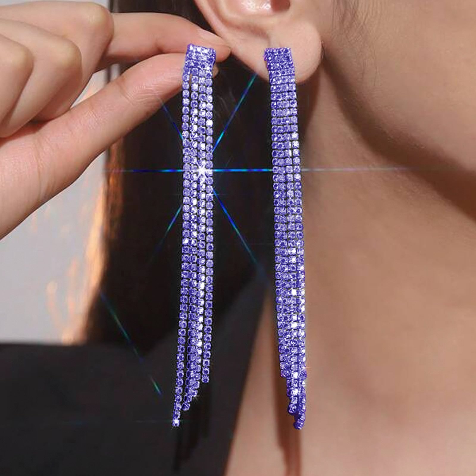22d0f5c6-1b0a-4539-b64e-98e0b4e5b083.jpg High-grade Diamond-embedded Multi-row Silver Needle Long Fringe Pendant Earrings