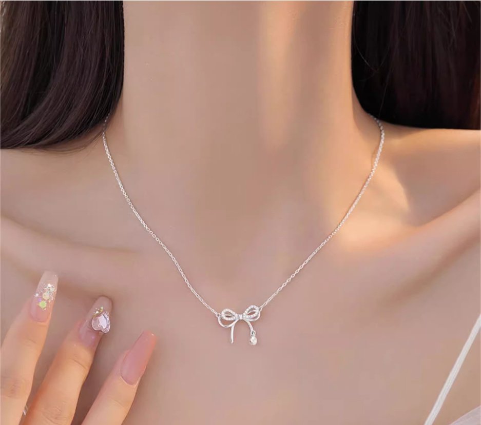 2402140059560320400-2.jpg Women's Bow Necklace 999 Sterling Silver Clavicle Chain