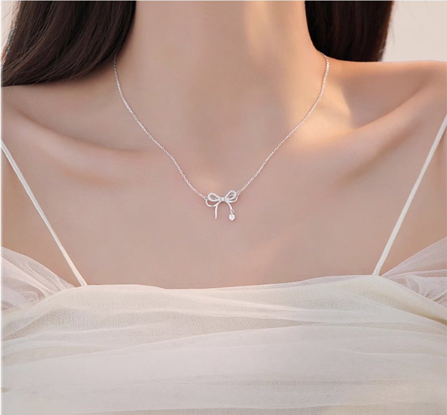 2402140059560320700-2.jpg Women's Bow Necklace 999 Sterling Silver Clavicle Chain