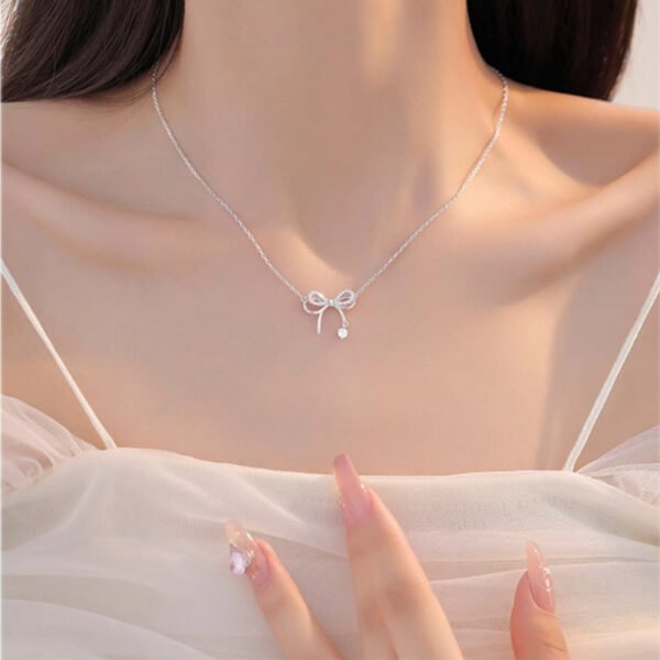 2402140059560322100-2.jpg Women's Bow Necklace 999 Sterling Silver Clavicle Chain