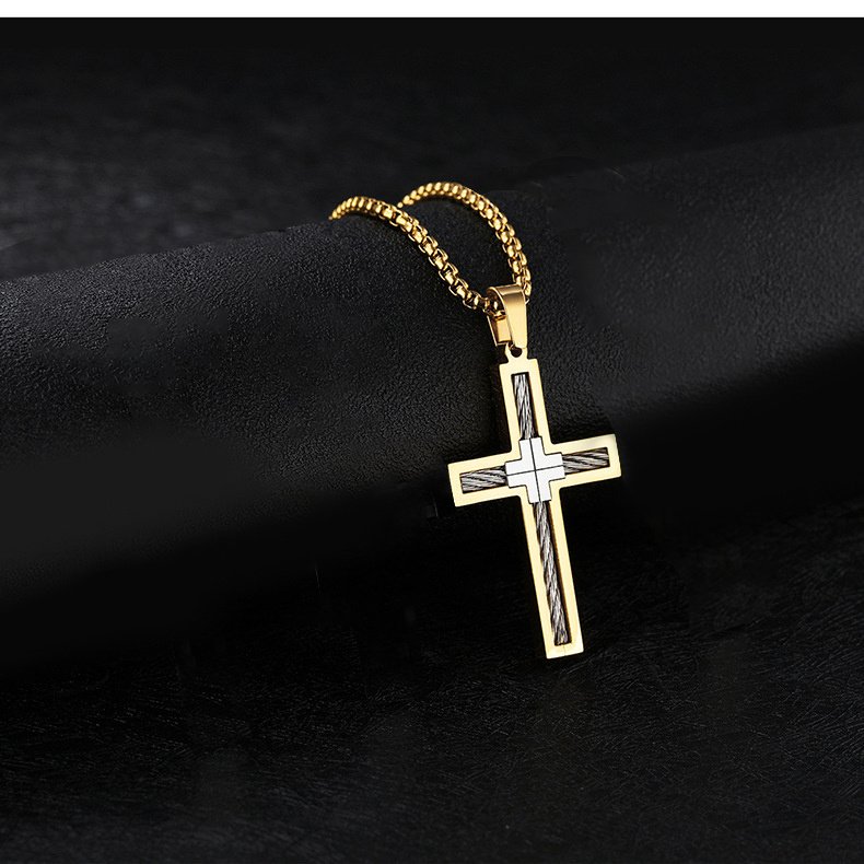 2619991622304.jpg Titanium Steel Wire Cross Men's Necklace
