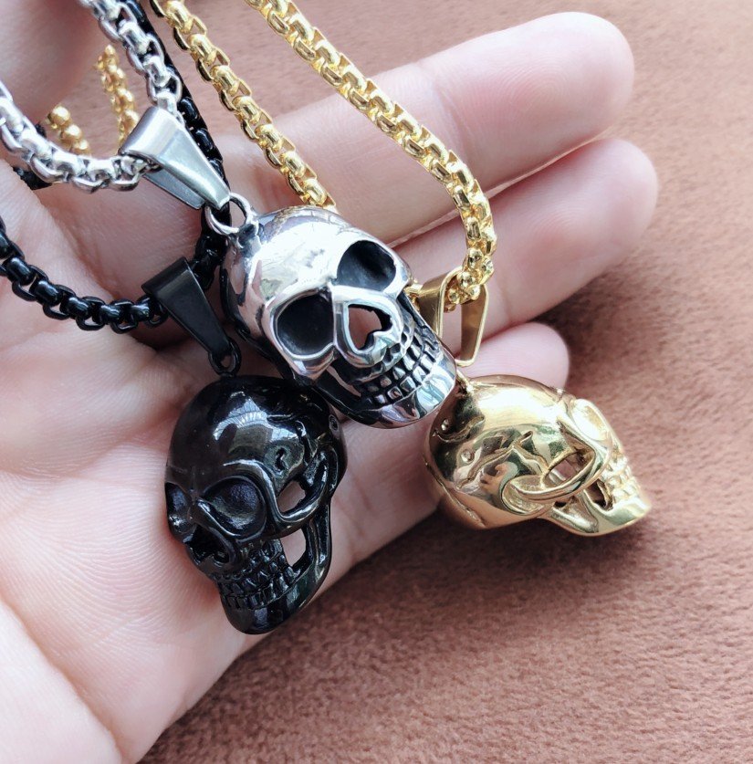 27937363862924.jpg Halloween Skull Necklace Personality Punk Necklace Men Fashion Titanium Steel Accessories