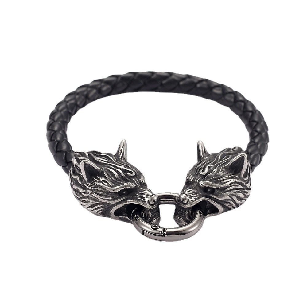 Stainless Steel Nordic Viking Odin Wolf Head Bracelet