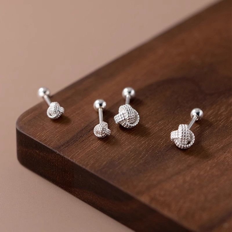 Silver Needle Ruyi Knot Stud Earrings Female Screw Tightening Buckle