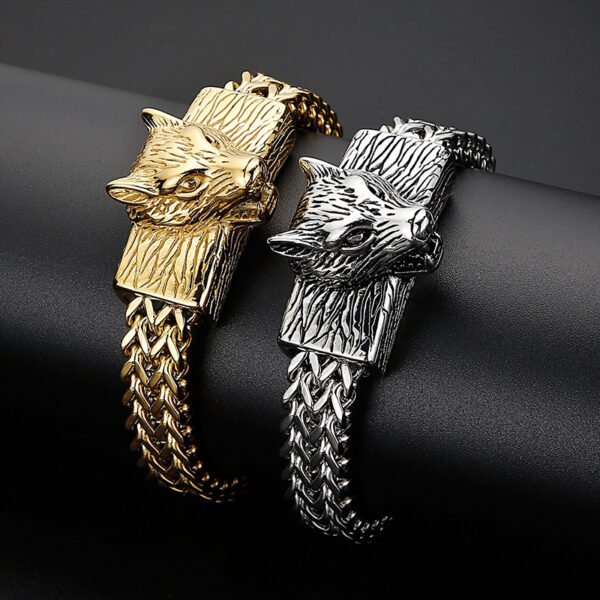 Fashion Street Shooting Wolf Head Men's Titanium Steel Bracelet