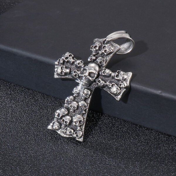 Stainless Steel Cross Shelf Skull Pendant Necklace
