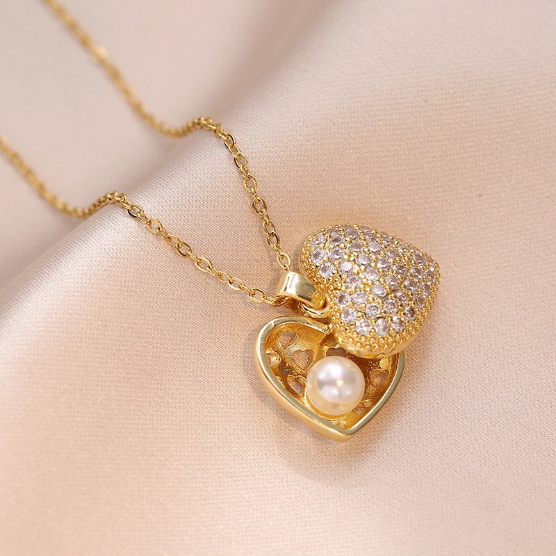 Xiaohongshu New Loving Heart Zircon Necklace For Women