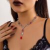 Halloween Bloody Ruby Dark Bat Portrait Necklace