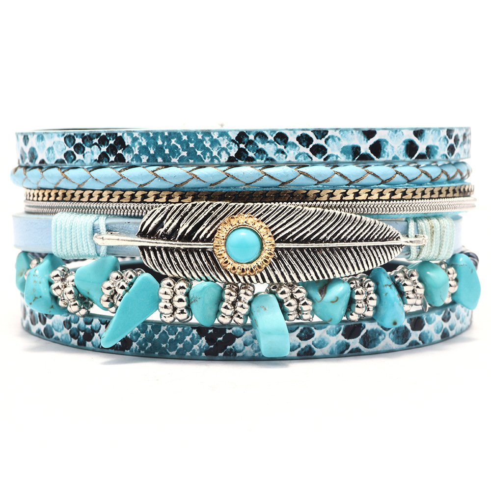 Women's Vintage Feather Bracelet Trendy Unique Turquoise