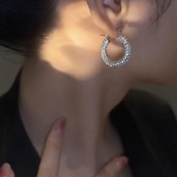 Design Sense Micro Rhinestone Geometric Hoop Earrings
