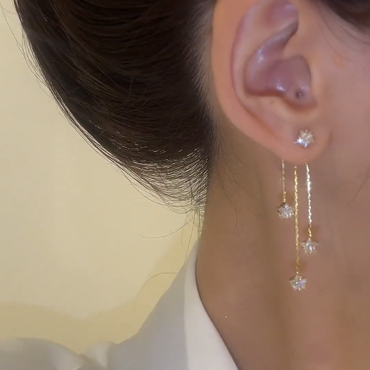 Micro Inlaid Zircon Pentagram Tassel Earrings