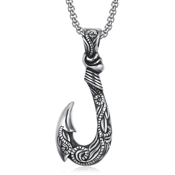 51d94ff4-ac4f-45f5-95ce-62e991a22aea.jpg Vintage Stainless Steel Ocean Romance Fish Hook Titanium Steel Pendant