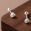 Silver Needle Ruyi Knot Stud Earrings Female Screw Tightening Buckle