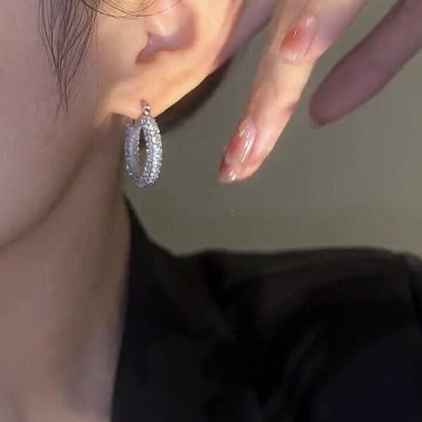 Design Sense Micro Rhinestone Geometric Hoop Earrings