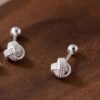 Silver Needle Ruyi Knot Stud Earrings Female Screw Tightening Buckle