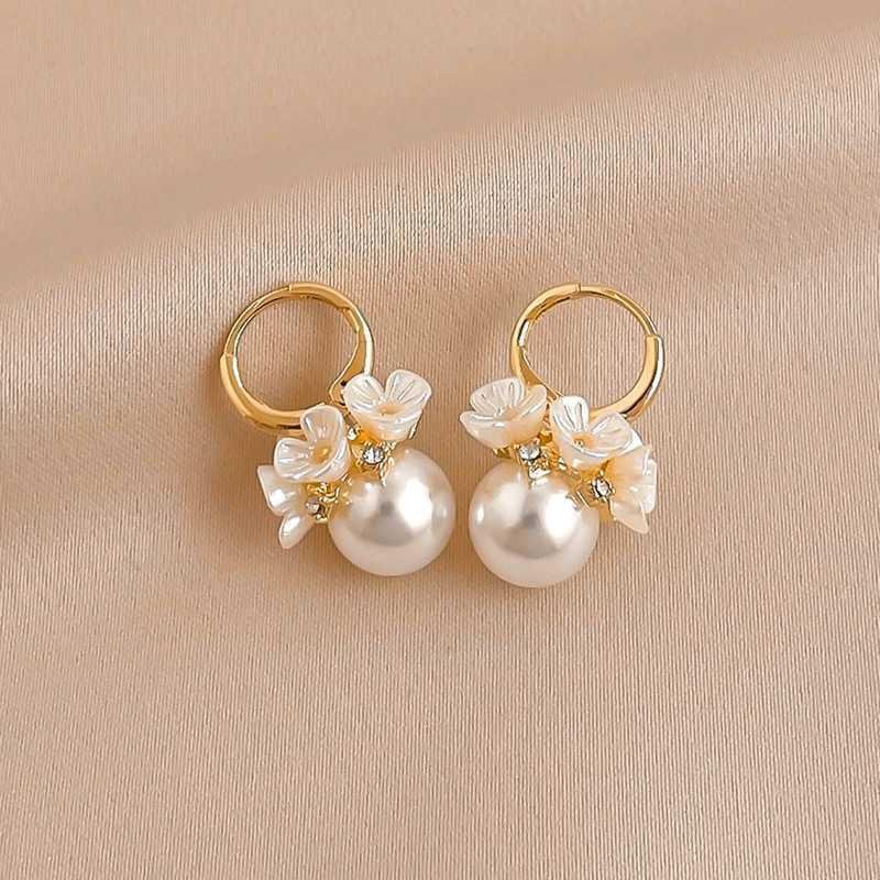 S925 Silver Needle Korean Shell Flower Basket Pearl Earrings