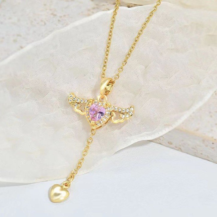 6ab3ce80-0e7d-4223-bfd8-a5512d80fb25.jpg Moving Cupid Heart Angel Wings Tassel Necklace With Crystal Clavicle Chain Women Jewelry Gift Valentine's Day