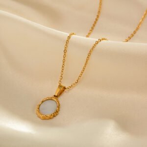 INS Popular Irregular Lava Shell Stainless Steel Oval Pendant Necklace