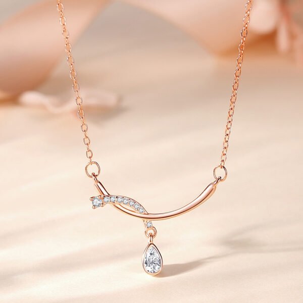 S925 silver water drop necklace Korean version clavicle rhinestone inlaid necklace