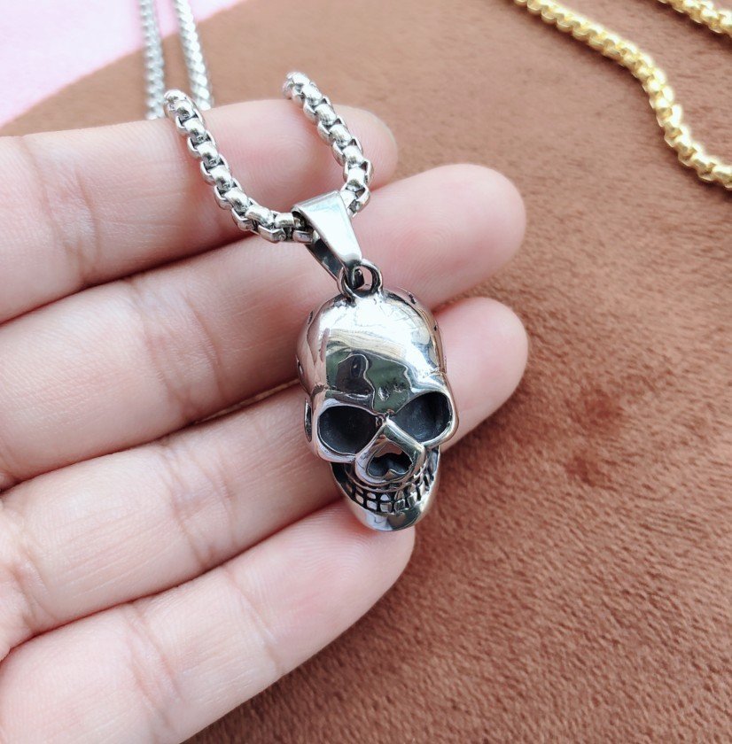 719082356329.jpg Halloween Skull Necklace Personality Punk Necklace Men Fashion Titanium Steel Accessories