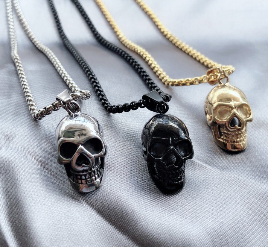 767216624249.jpg Halloween Skull Necklace Personality Punk Necklace Men Fashion Titanium Steel Accessories
