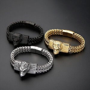 Fashion Street Shooting Wolf Head Men's Titanium Steel Bracelet