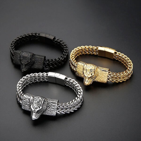 Fashion Street Shooting Wolf Head Men's Titanium Steel Bracelet