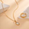 INS Popular Irregular Lava Shell Stainless Steel Oval Pendant Necklace