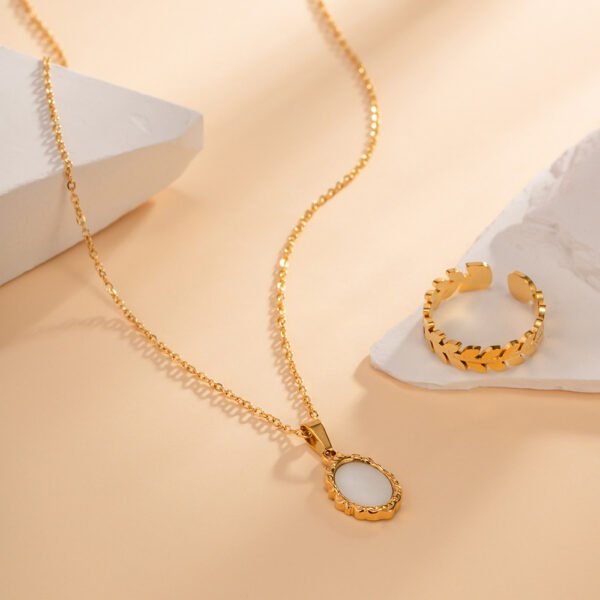 INS Popular Irregular Lava Shell Stainless Steel Oval Pendant Necklace
