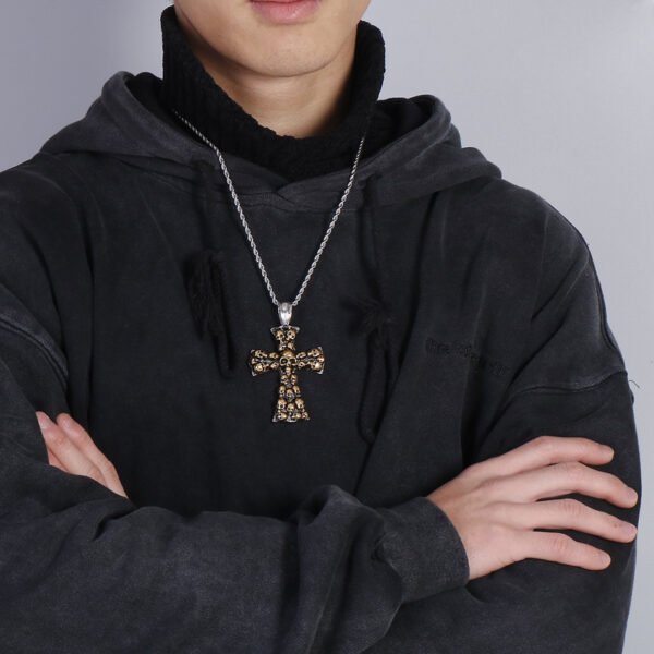 Stainless Steel Cross Shelf Skull Pendant Necklace