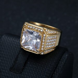 316 Stainless Steel Gold-plated Full Diamond Luxury Inlaid 3A Zircon Hip Hop Men's Ring