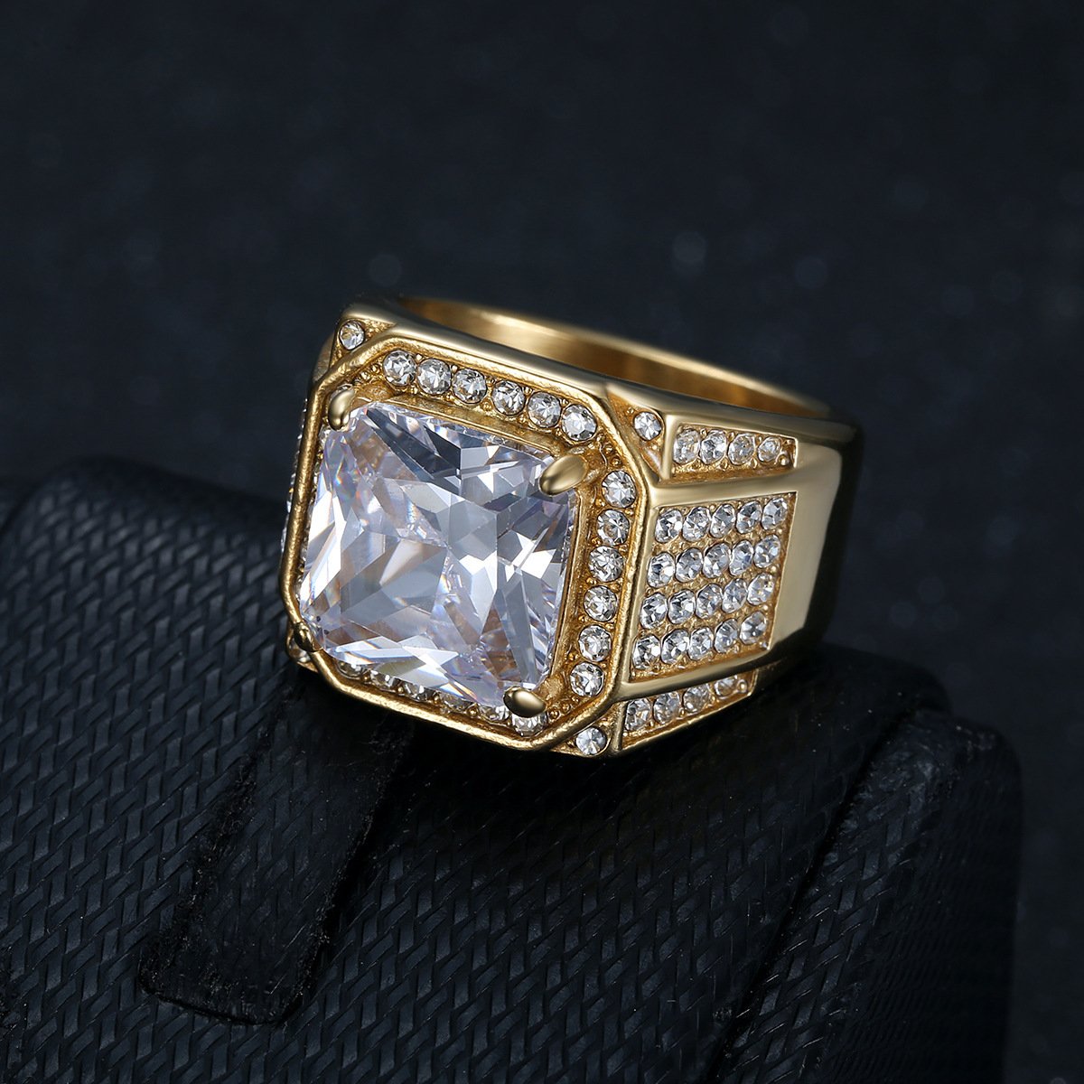 316 Stainless Steel Gold-plated Full Diamond Luxury Inlaid 3A Zircon Hip Hop Men's Ring