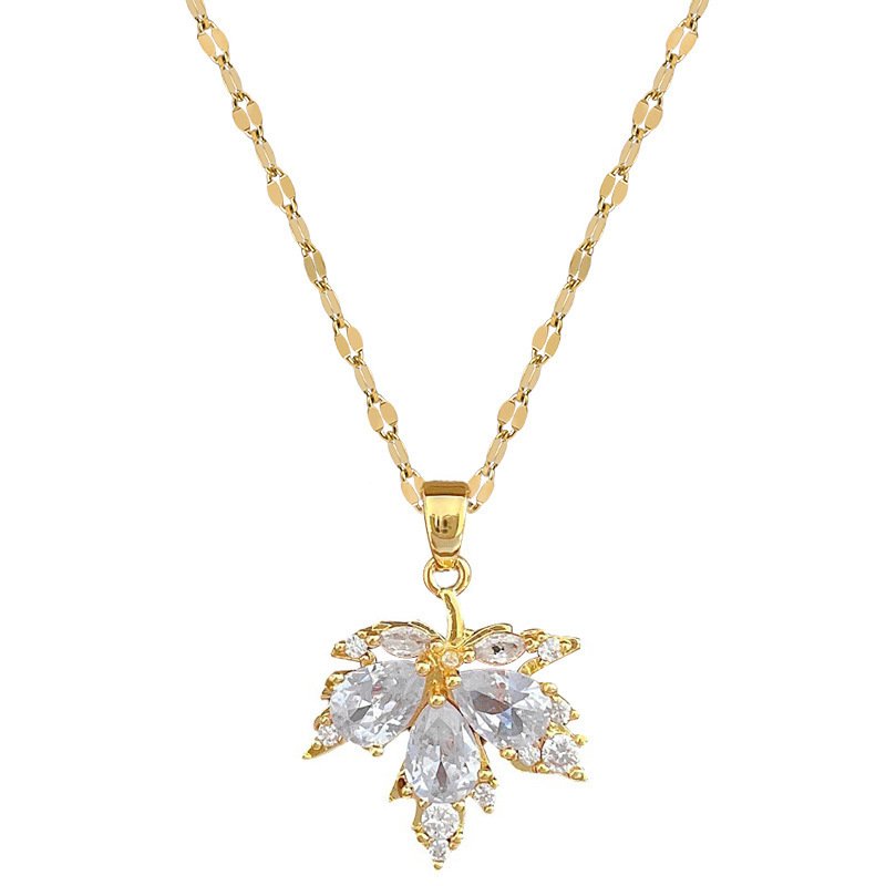 Maple Leaf Light Luxury Temperament Necklace Ear Stud Jewelry Suit Women