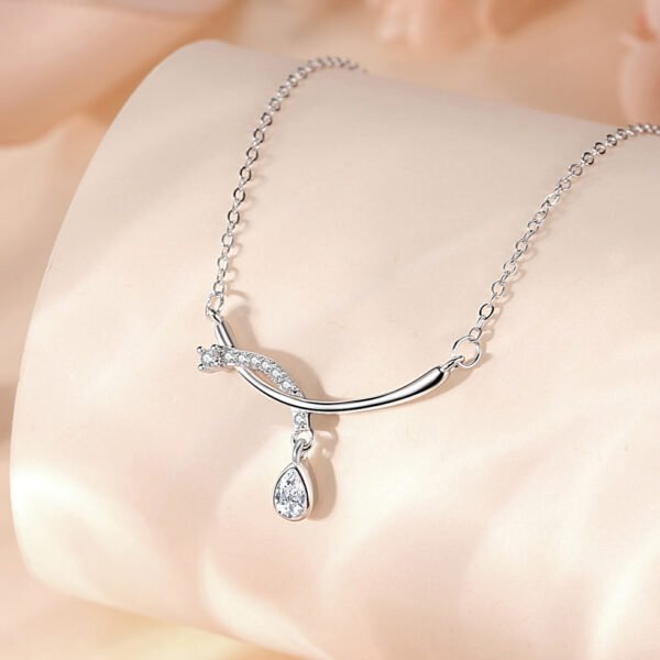 S925 silver water drop necklace Korean version clavicle rhinestone inlaid necklace