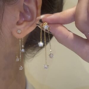 Micro Inlaid Zircon Pentagram Tassel Earrings
